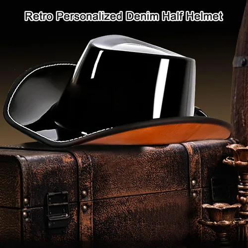 Miniatura 2 de Medio casco retro con cara abierta, estilo sombrero de vaquero, aprobado por DOT, hebilla y forro de liberación rápida para adultos