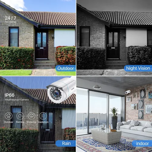 Miniatura 9 de ZOSI Paquete de 4 cámaras de seguridad para el hogar HD-TVI de 2MP 1080p HD-TVI 1920 TVL, 24 LED, visión nocturna de 80 pies, ángulo de visión