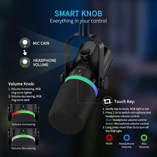 Miniatura 7 de FEELWORLD PM1 XLR Micrófono dinámico USB con soporte de escritorio, regalos para grabación de podcasts, PC, juegos de computadora, transmisión