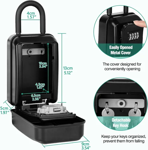 Miniatura 5 de HUANLANG Caja de seguridad para llaves para exterior, caja de bloqueo de llave de repuesto para manija de puerta, impermeable, 4 dígitos, código