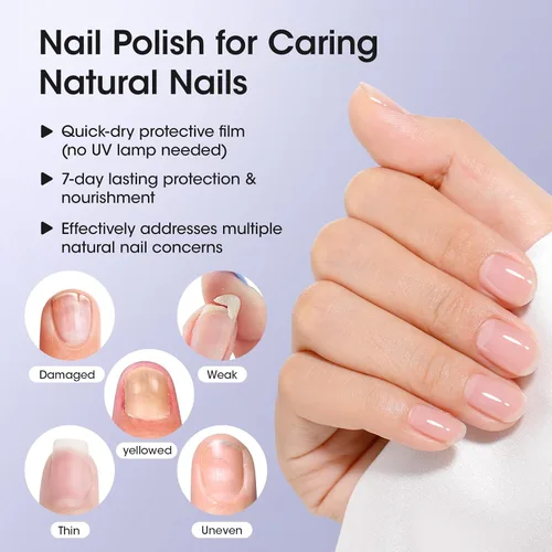 Miniatura 7 de GELLEN Esmalte de uñas transparente 3 en 1, capa superior y fortalecedor de uñas, esmalte de uñas transpirable de secado rápido al aire, tratamiento