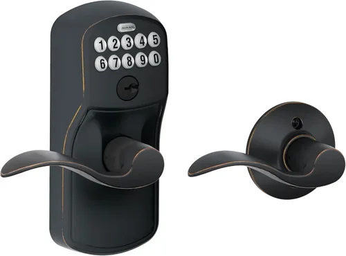 Miniatura 5 de Schlage - FE575 PLY 626 FLA Plymouth - Entrada de teclado con bloqueo automático y palancas Elan, cromado con brocha. Cromo satinado