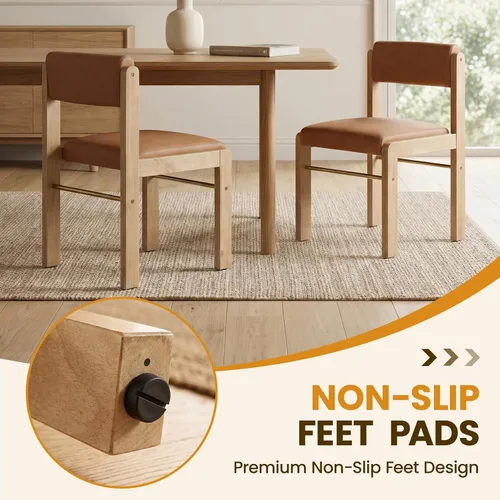 Miniatura 5 de CIMOTA Juego de 2 sillas de comedor de piel sintética, modernas sillas de comedor tapizadas de mediados de siglo con marco de madera/respaldo