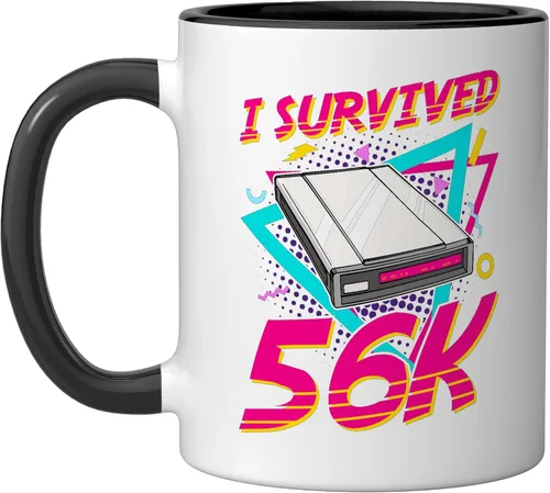 90s Nostalgia Retro 90s Dial Up Internet Vintage Ceramic Mug, Black/White