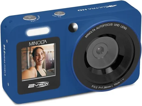 Miniatura 10 de Minolta Cámara digital de 64 MP, 2 vistas, pantallas LCD traseras frontales duales, video 4K Ultra HD, enfoque automático, zoom digital 4X, Negro