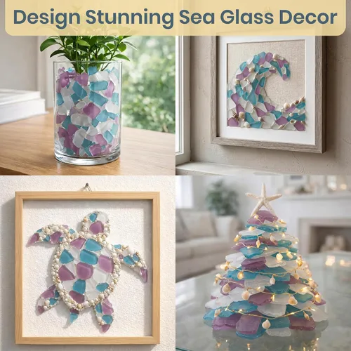 Miniatura 3 de Vidrio de mar para manualidades, 11 onzas, morado, azul caribeño y blanco, decoración de vidrio de mar pulido, vidrio de mar para manualidades