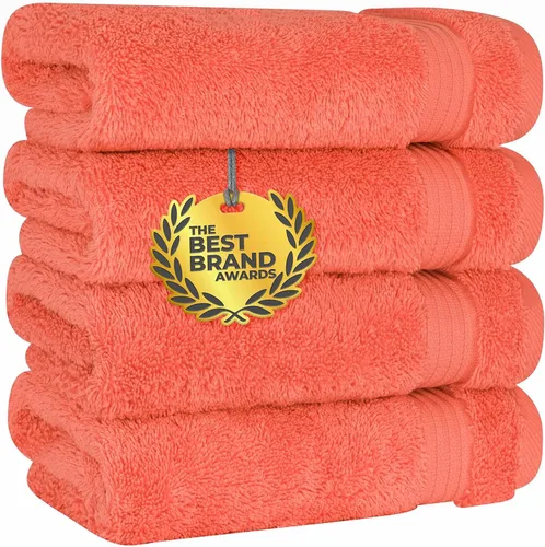 Cotton Paradise Toallas de mano para baño, 100% algodón, juego de 4 toallas de mano turcas suaves y absorbentes, color coral