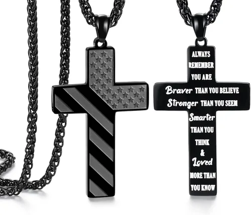 SAM & LORI Regalos para adolescentes, niños, hombres, collar de cruz de bandera estadounidense para hijo, novio, marido, padre en cumpleaños,