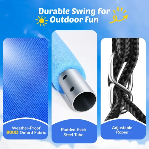Miniatura 4 de Trekassy Columpio de platillo con marco para niños al aire libre, juego de columpio de 440 libras con soporte de metal resistente para patio Azul