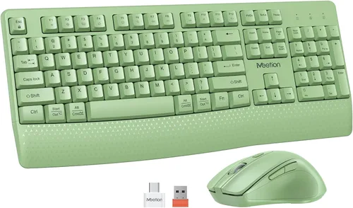 Miniatura 13 de MEETION Teclado y ratón inalámbricos, teclado inalámbrico de tamaño completo con reposa muñecas, ratón ajustable de 3 DPI, juego de teclado y ratón