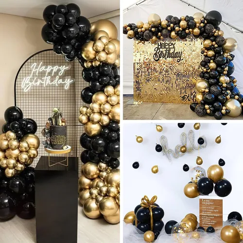 Miniatura 3 de PartyWoo Globos negros y dorados, 66 globos de 12 pulgadas color negro mate cromado metálico dorado para graduación, baby shower, cumpleaños, Año