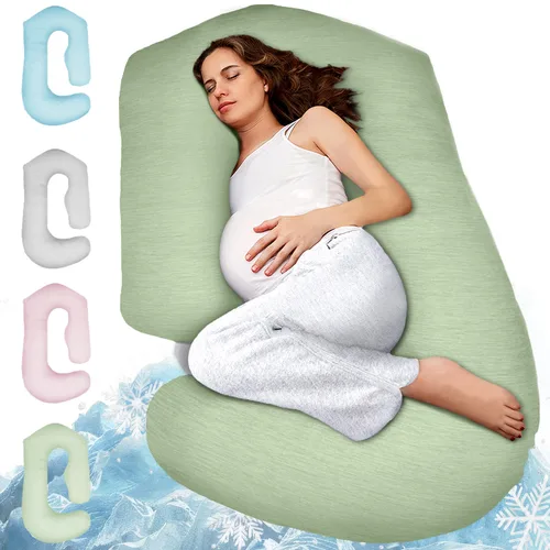 Miniatura 15 de PILLANI Almohadas de embarazo para dormir - Almohada de cuerpo completo en forma de V C U con funda extraíble, almohada de maternidad refrescante