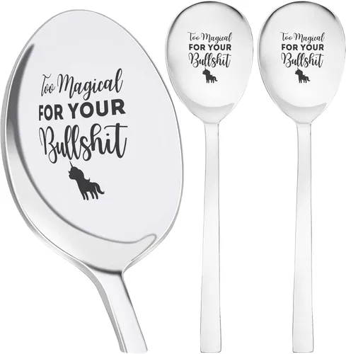 too magical your bullshit sarcástico adulto humor unicornio cuchara grabado acero inoxidable 3 piezas
