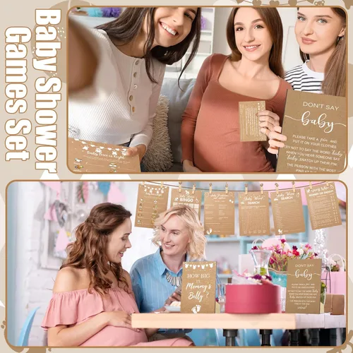 Miniatura 6 de Funnymoom 426 Piezas Juego de Juegos para Baby Shower de Papel Kraft - 8 Juegos, Incluye Bingo de Baby Shower, El Precio Correcto, Adivina Quién