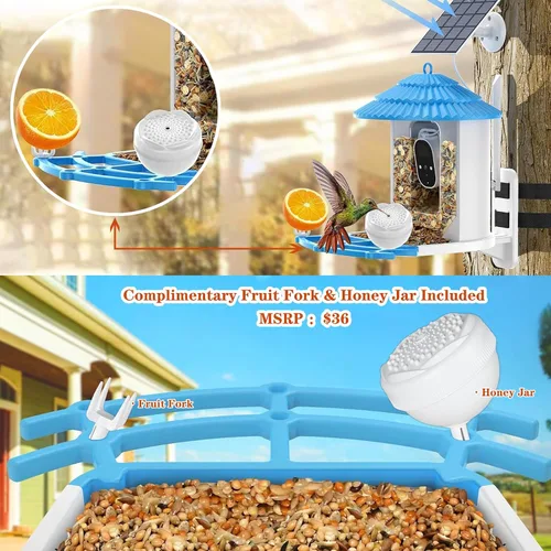 Miniatura 2 de Baba&Nana Comedero inteligente para pájaros con cámara, funciona con energía solar, inalámbrico para colgar al aire libre con WiFi, videos en vivo