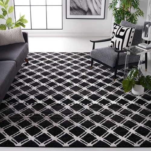 Miniatura 8 de SAFAVIEH Adirondack Collection - Alfombra decorativa, 2 pies 6 pulgadas x 4 pies, color plateado y carbón, diseño moderno de enrejado, no desprende