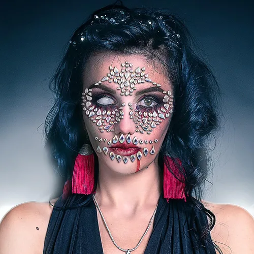Gemas faciales de esqueleto, joyas del Día de los Muertos, calavera con purpurina para maquillaje, gemas faciales de Halloween, calcomanías