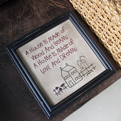 Miniatura 5 de CVHOMEDECO. Primitives Antique A house is made of wood and beams, A home is made of love and dreams, marco de costura montado en la pared, arte