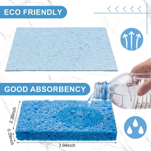 Miniatura 2 de Zhengmy 48 esponjas a granel, esponjas comprimidas de cocina, esponja natural para platos, limpieza de pulpa de madera comprimida sin rayar para Azul