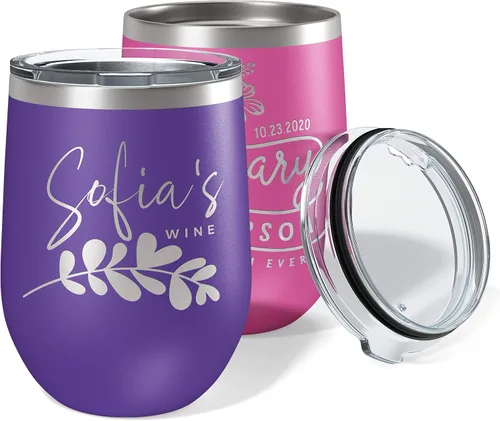 Miniatura 11 de Regalos para el Día de la Madre para mamá, vaso de vino personalizado con tapa, 12 onzas, negro, regalos personalizados para mujeres, vasos aislados