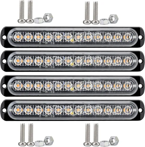 Miniatura 8 de Lámpara LED de advertencia intermitente lateral de 12-24 V, barra estroboscópica de emergencia (blanco, 4LED)