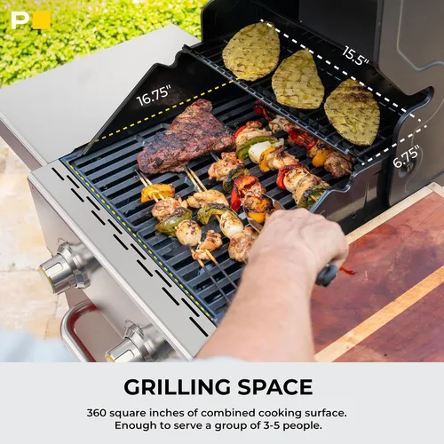 Miniatura 4 de Permasteel Parrilla de gas propano de 2 quemadores, parrilla de barbacoa con mesas laterales plegables y ganchos para herramientas, perfecta