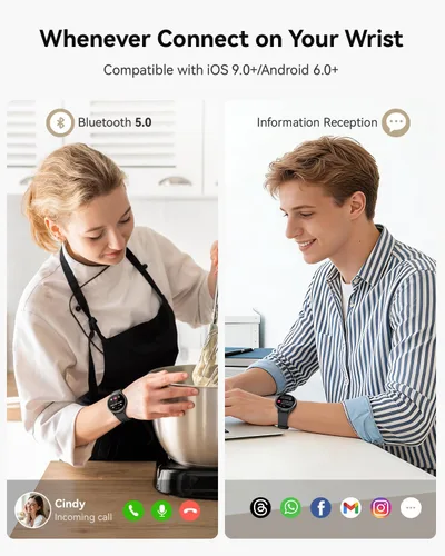 Miniatura 2 de Reloj inteligente para hombres y mujeres: rastreador de fitness con Bluetooth con pantalla táctil de 1.27 pulgadas, monitor de frecuencia cardíaca
