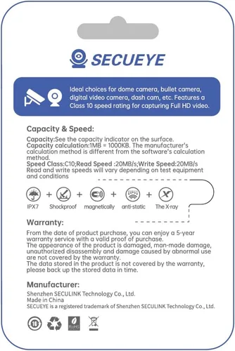 Miniatura 3 de SECUEYE - Tarjeta de memoria TF de 128 GB clase 10 FAT32 de alta velocidad de lectura/escritura 24/7 grabación para cámara de seguridad Dash Cam