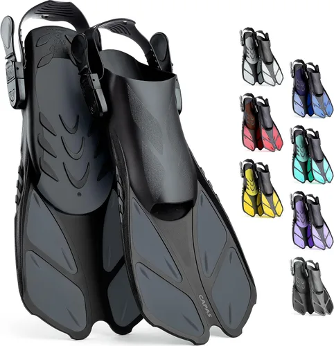 Miniatura 8 de CAPAS - Aletas de natación de talón abierto, tamaño de viaje, cortas, ajustables para buceo, adultos, hombres, mujeres y niños