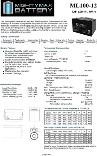 Miniatura 6 de Mighty Max Battery Batería de 12V 100AH para viento solar ciclo profundo VRLA 12V 24V 48V