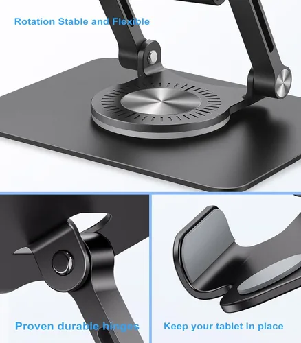 Miniatura 7 de JOIOT Soporte giratorio para tableta con base giratoria 360, soporte ajustable para dibujo, compatible con iPad Pro/Air/Mini y más (negro)