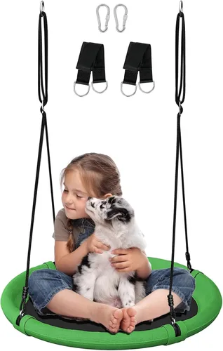Miniatura 8 de Juego de columpio de árbol de platillo de 40 pulgadas de diámetro para niños y adultos, asiento de columpio volador ajustable para patio trasero