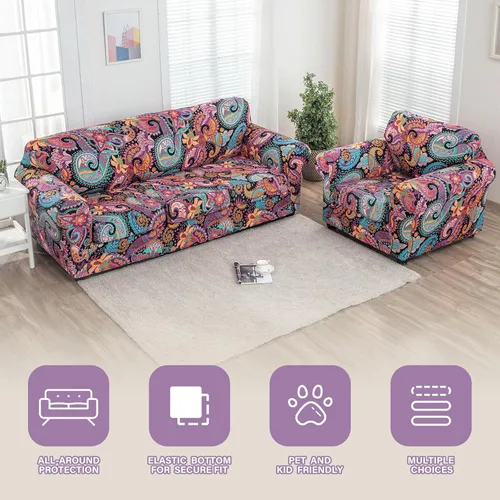 Miniatura 6 de Lamberia Funda de sofá estampada de alta elasticidad para sillón de 2 piezas con una funda de cojín separada, parte inferior elástica