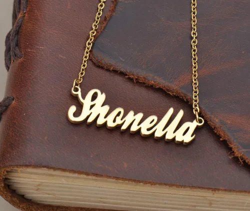 Miniatura 3 de HUAN XUN Collar personalizado con nombre de oro en plata dorada para mujer