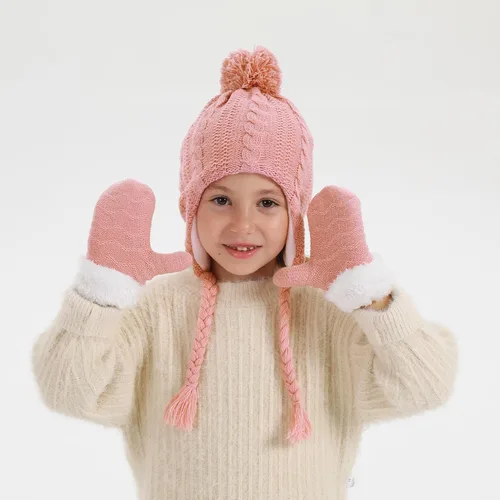 Miniatura 39 de Conjunto de guantes y gorro de invierno para niños, gorro de forro polar cálido, gorro de punto y guantes para niños y niñas