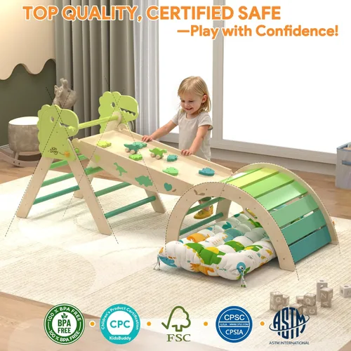 Miniatura 12 de Set de Triángulo Pikler con Cojín 9 en 1 Juguetes de Escalada para Niños Pequeños 1-3 Gimnasio de Escalada Interior para Bebés Juguetes Montessori