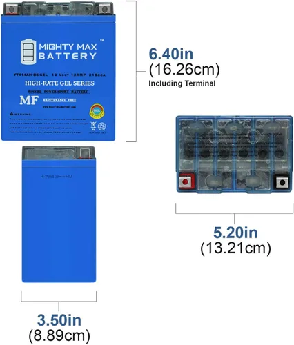 Miniatura 2 de Mighty Max Battery YTX14AH-BS GEL reemplaza Polaris 325 Sportsman Magnum LT-F250, CB750