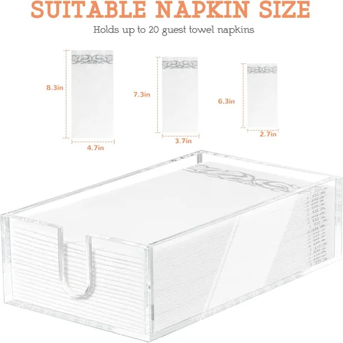 Miniatura 3 de Servilletero acrílico – Bandeja transparente más gruesa para toallas de invitados para baño, cocina, comedor, toallas de mano de papel desechables