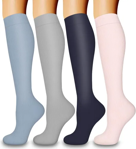 Miniatura 10 de COOLOVER 4 Pairs Compression Socks for Women & Men Circulation 15-20mmHg -Best Support for Nursing, Athletic, Cycling, Flight