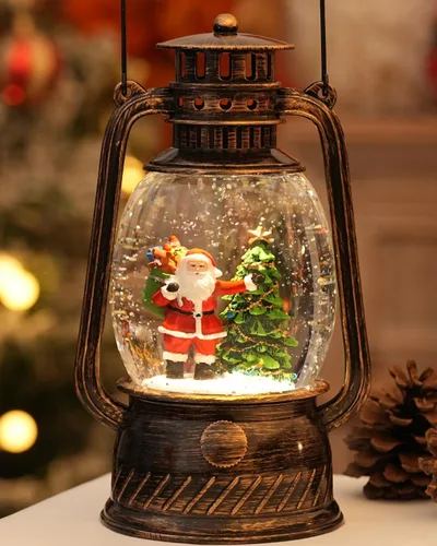 Decoraciones de Navidad para Interiores - Globo de Nieve Musical de Navidad con Temporizador de 6H, Escena Iluminada de Árbol de Navidad de Santa,