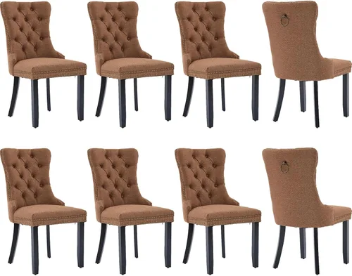 Miniatura 79 de Juego de 4 sillas de comedor de terciopelo, sillas tapizadas con respaldo de alas altas copetudas con ribete de cabeza de clavo y anillo