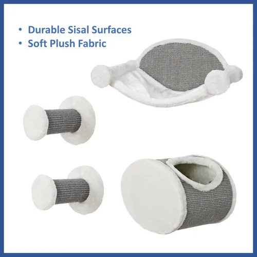 Miniatura 4 de TRIXIE Juego de salón para gatos montado en la pared con hamaca y condominio - Estante de escalada con condominio de felpa y escalón de sisal