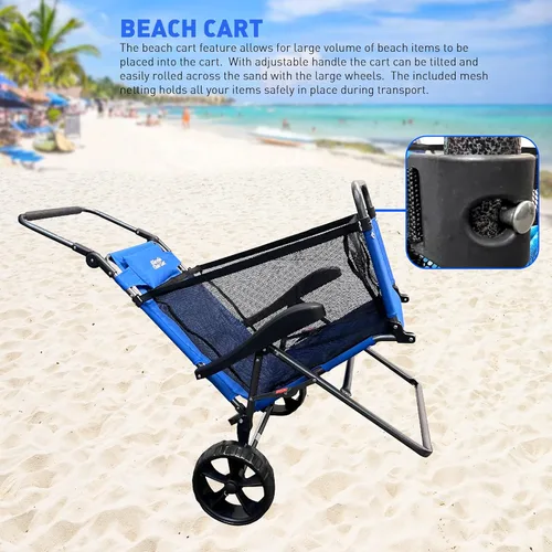 Miniatura 2 de Silla de carrito de playa – 2 en 1 gira de silla a carrito – Ruedas grandes – Fácil de usar – Gran capacidad – Color azul