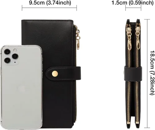 Miniatura 2 de LAORENTOU Carteras de cuero de vaca para mujer carteras plegables para mujer carteras con bloqueo RFID carteras con cremallera alrededor