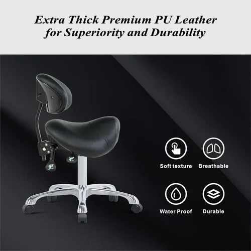 Miniatura 6 de Silla de montar con ruedas con soporte de espalda, silla ergonómica ajustable en altura con ruedas para higienista dental, salón, esteticista..