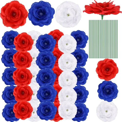 Miniatura 18 de Yunlly 100 piezas de flores artificiales de seda falsa con tallo largo en ramo de rosas para boda, fiesta, decoración del hogar para bricolaje, baby