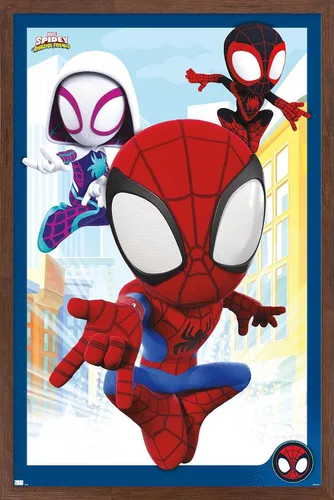 Miniatura 10 de Marvel Spidey and His Amazing Friends - Póster de pared grupal, 22.4 pulgadas de largo x 14.7 pulgadas de ancho, versión enmarcada de madera