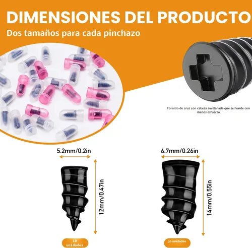 Miniatura 2 de Kit de 40 piezas de clavos de hule para reparación de neumáticos con 2 tubos de pegamento sellador de neumáticos negro, kit de 2026 nuevos tapones