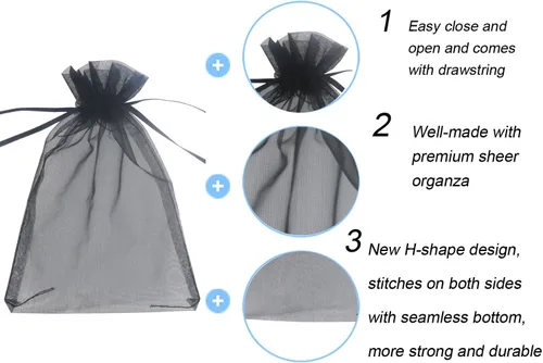 Miniatura 2 de Wudygirl 100 bolsas de organza de 3.9 x 4.7 pulgadas, bolsas de regalo transparentes con cordón, para bodas, fiestas, joyas, perfumes, sobres
