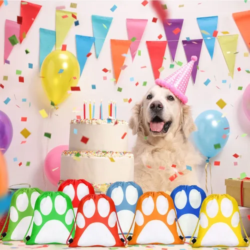 Miniatura 4 de Shappy 24 mochilas con cordón y estampado de patas, bolsa con cordón para cachorros, bolsas reutilizables a granel para regalo de dulces